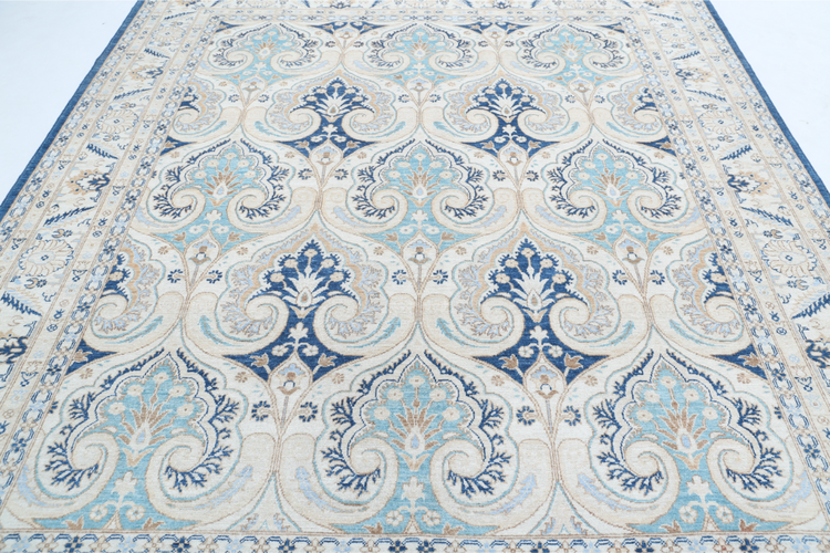 Hand Knotted Ziegler Wool Rug - 8' 2" X 9' 5" 8' 2" X 9' 5" (249 X 287) / Blue / Wool