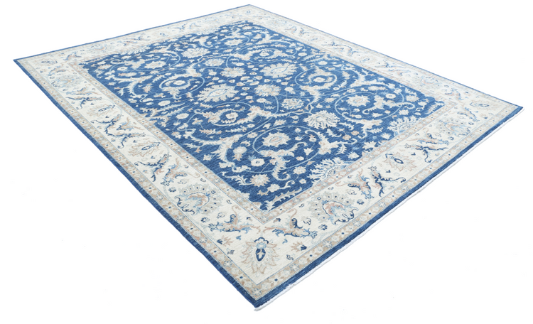 Hand Knotted Ziegler Wool Rug - 7' 10" X 9' 6" 7' 10" X 9' 6" (239 X 290) / Blue / Wool