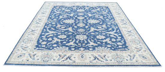 Hand Knotted Ziegler Wool Rug - 7' 10" X 9' 6" 7' 10" X 9' 6" (239 X 290) / Blue / Wool