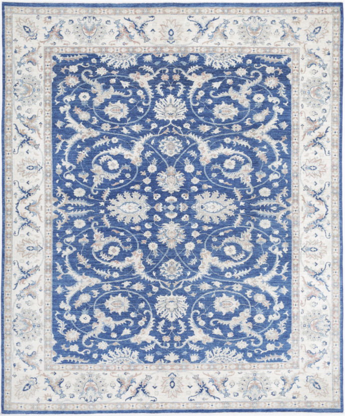 Hand Knotted Ziegler Wool Rug - 7' 10" X 9' 6" 7' 10" X 9' 6" (239 X 290) / Blue / Wool