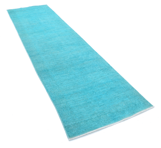 Hand Knotted Overdye Wool Rug - 2' 10" X 10' 2" 2' 10" X 10' 2" (86 X 310) / Teal / Wool