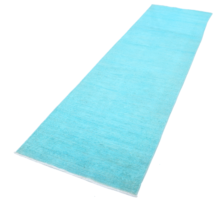 Hand Knotted Overdye Wool Rug - 2' 10" X 10' 2" 2' 10" X 10' 2" (86 X 310) / Teal / Wool