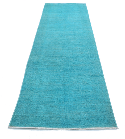 Hand Knotted Overdye Wool Rug - 2' 10" X 10' 2" 2' 10" X 10' 2" (86 X 310) / Teal / Wool