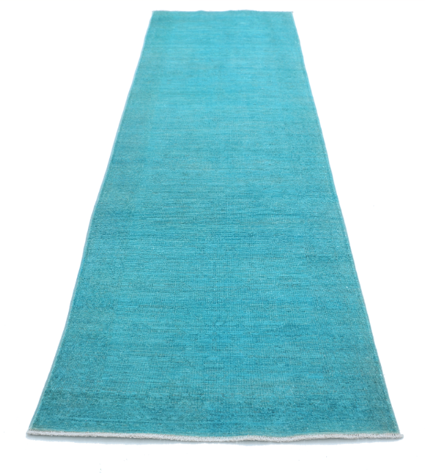 Hand Knotted Overdye Wool Rug - 2' 10" X 10' 2" 2' 10" X 10' 2" (86 X 310) / Teal / Wool