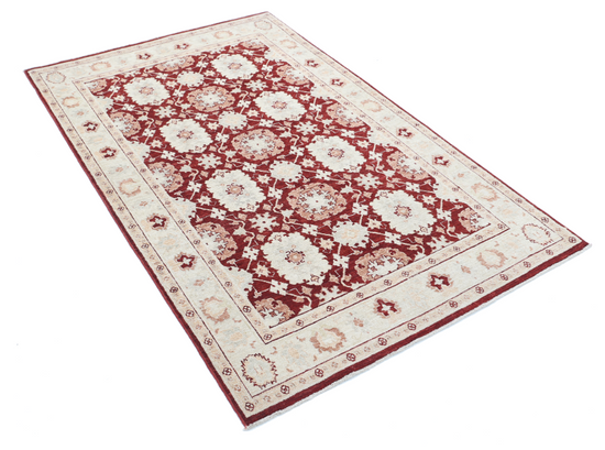 Hand Knotted Ziegler Wool Rug - 4' 0" X 6' 3" 4' 0" X 6' 3" (122 X 191) / Red / Wool