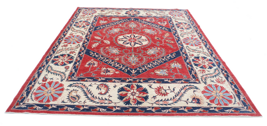 Hand Knotted Suzani Wool Rug - 7' 6" X 10' 0" 7' 6" X 10' 0" (229 X 305) / Red / Wool