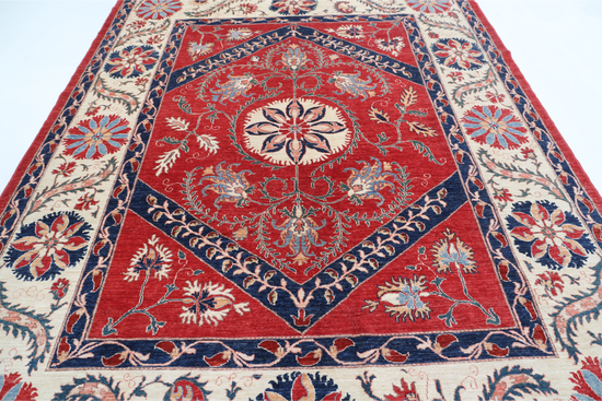 Hand Knotted Suzani Wool Rug - 7' 6" X 10' 0" 7' 6" X 10' 0" (229 X 305) / Red / Wool