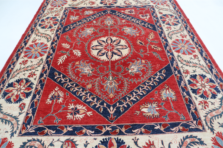 Hand Knotted Suzani Wool Rug - 7' 6" X 10' 0" 7' 6" X 10' 0" (229 X 305) / Red / Wool