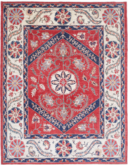 Hand Knotted Suzani Wool Rug - 7' 6" X 10' 0" 7' 6" X 10' 0" (229 X 305) / Red / Wool