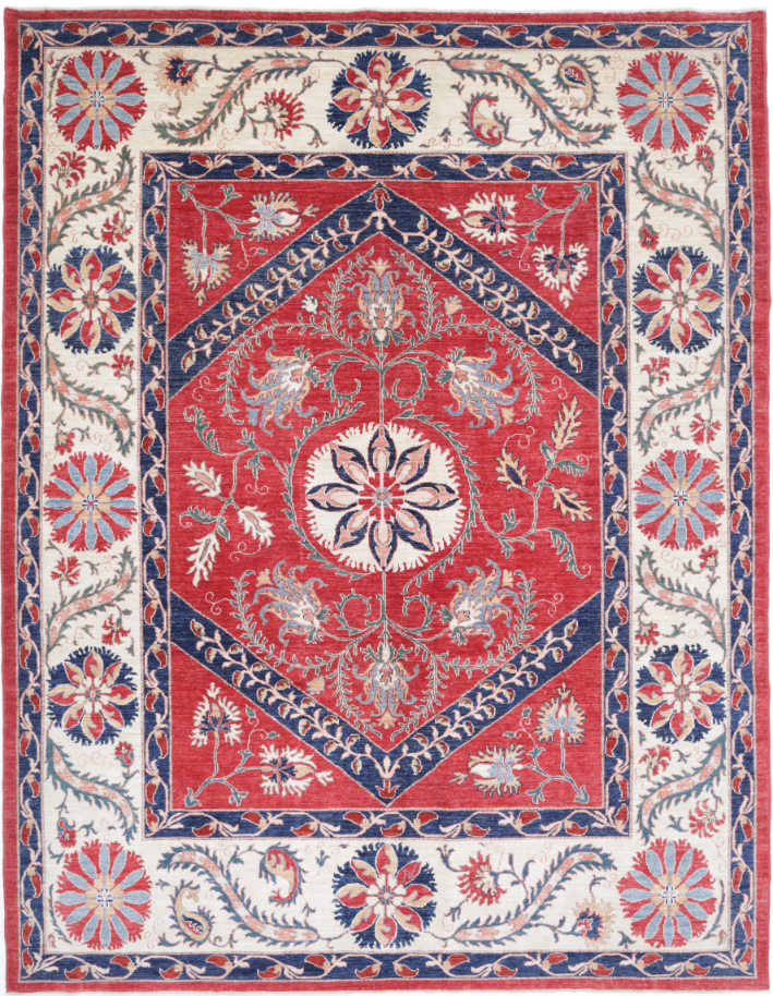 Hand Knotted Suzani Wool Rug - 7' 6" X 10' 0" 7' 6" X 10' 0" (229 X 305) / Red / Wool