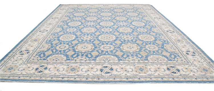 Hand Knotted Ziegler Wool Rug - 13' 3" X 16' 9" 13' 3" X 16' 9" (404 X 511) / Blue / Wool