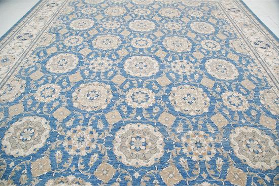 Hand Knotted Ziegler Wool Rug - 13' 3" X 16' 9" 13' 3" X 16' 9" (404 X 511) / Blue / Wool