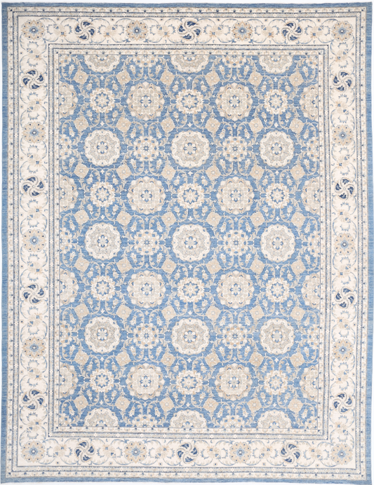 Hand Knotted Ziegler Wool Rug - 13' 3" X 16' 9" 13' 3" X 16' 9" (404 X 511) / Blue / Wool