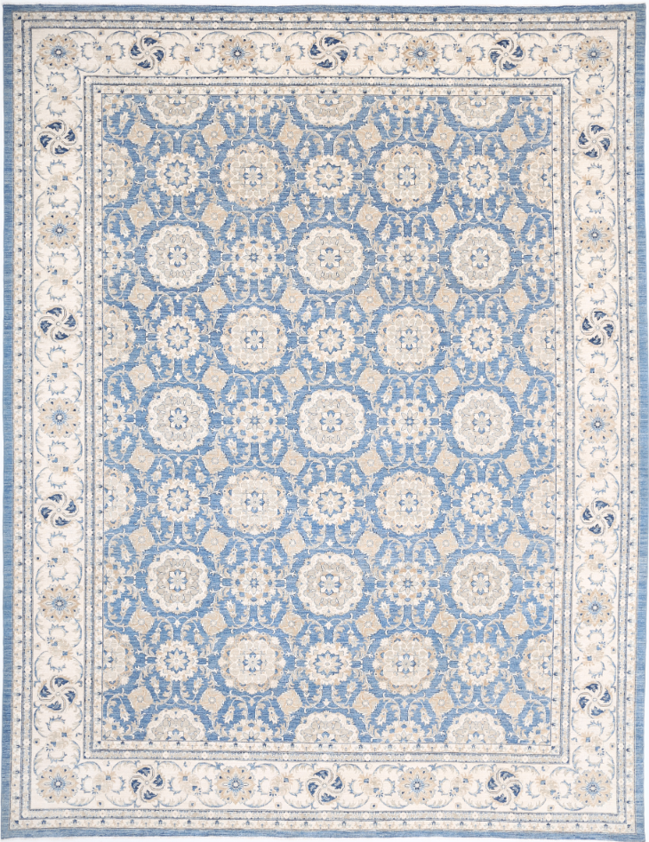 Hand Knotted Ziegler Wool Rug - 13' 3" X 16' 9" 13' 3" X 16' 9" (404 X 511) / Blue / Wool