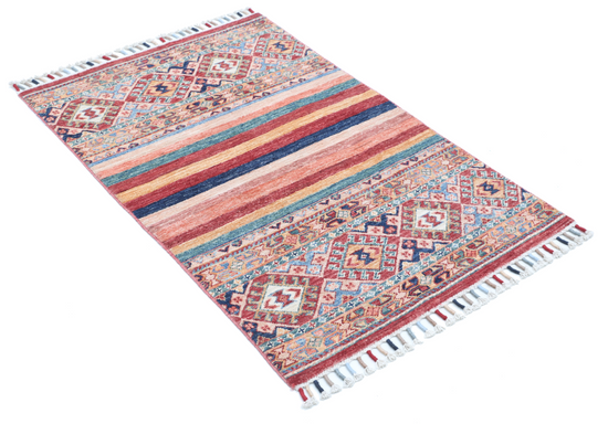 Hand Knotted Khurjeen Wool Rug - 2' 6" X 3' 10" 2' 6" X 3' 10" (76 X 117) / Multi / Wool