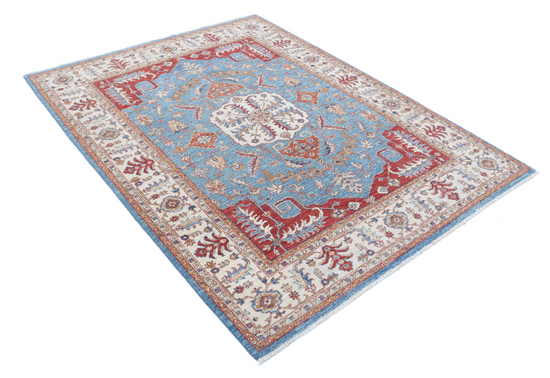 Hand Knotted Heriz Wool Rug - 5' 2" X 6' 9" 5' 2" X 6' 9" (158 X 206) / Blue / Wool