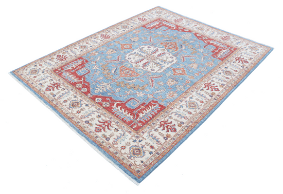 Hand Knotted Heriz Wool Rug - 5' 2" X 6' 9" 5' 2" X 6' 9" (158 X 206) / Blue / Wool