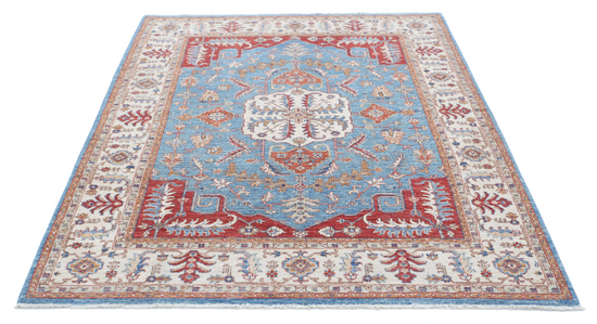 Hand Knotted Heriz Wool Rug - 5' 2" X 6' 9" 5' 2" X 6' 9" (158 X 206) / Blue / Wool