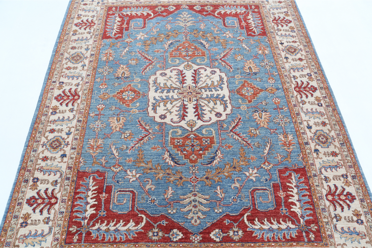 Hand Knotted Heriz Wool Rug - 5' 2" X 6' 9" 5' 2" X 6' 9" (158 X 206) / Blue / Wool