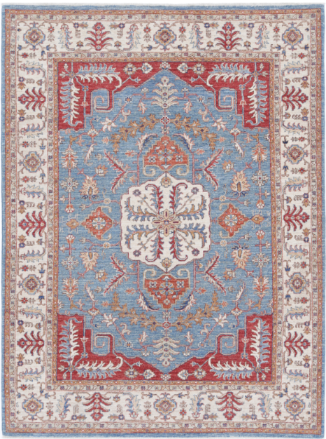 Hand Knotted Heriz Wool Rug - 5' 2" X 6' 9" 5' 2" X 6' 9" (158 X 206) / Blue / Wool