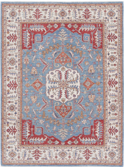 Hand Knotted Heriz Wool Rug - 5' 2" X 6' 9" 5' 2" X 6' 9" (158 X 206) / Blue / Wool