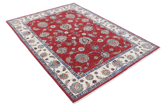 Hand Knotted Ziegler Wool Rug - 5' 0" X 6' 7" 5' 0" X 6' 7" (152 X 201) / Red / Wool