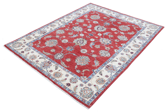 Hand Knotted Ziegler Wool Rug - 5' 0" X 6' 7" 5' 0" X 6' 7" (152 X 201) / Red / Wool