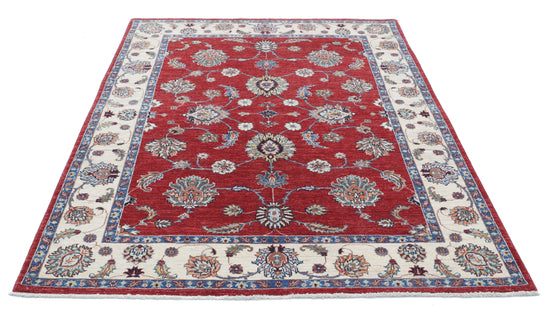 Hand Knotted Ziegler Wool Rug - 5' 0" X 6' 7" 5' 0" X 6' 7" (152 X 201) / Red / Wool