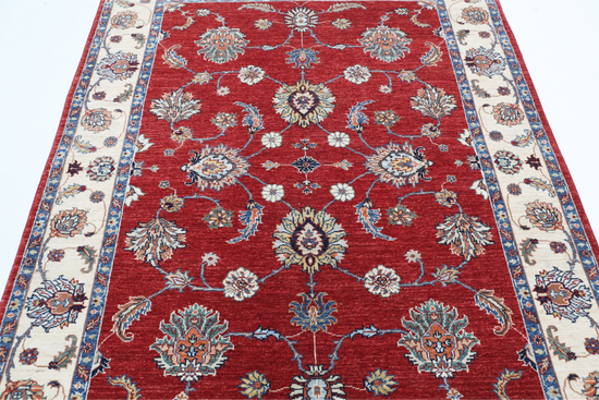 Hand Knotted Ziegler Wool Rug - 5' 0" X 6' 7" 5' 0" X 6' 7" (152 X 201) / Red / Wool