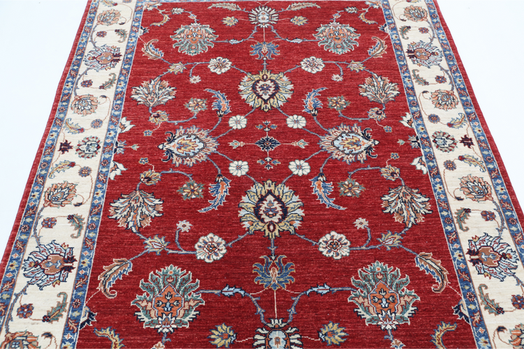 Hand Knotted Ziegler Wool Rug - 5' 0" X 6' 7" 5' 0" X 6' 7" (152 X 201) / Red / Wool