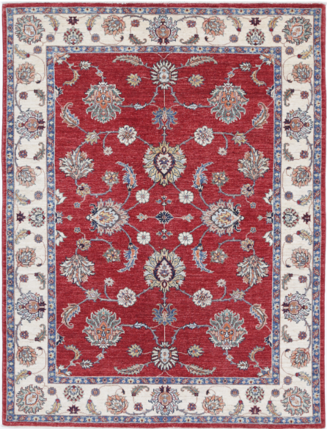 Hand Knotted Ziegler Wool Rug - 5' 0" X 6' 7" 5' 0" X 6' 7" (152 X 201) / Red / Wool