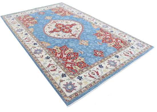 Hand Knotted Ziegler Wool Rug - 6' 4" X 9' 9" 6' 4" X 9' 9" (193 X 297) / Blue / Wool