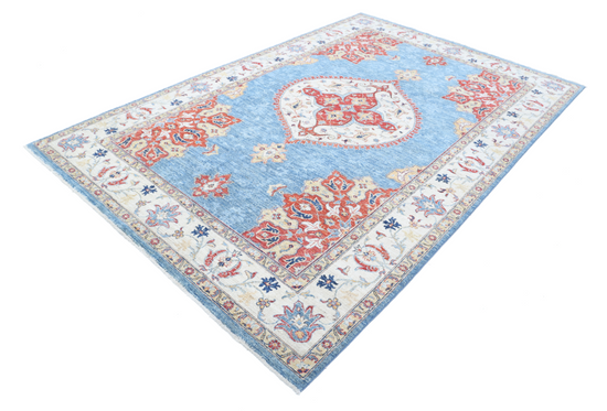 Hand Knotted Ziegler Wool Rug - 6' 4" X 9' 9" 6' 4" X 9' 9" (193 X 297) / Blue / Wool