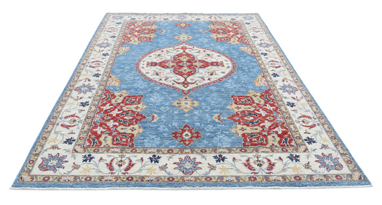 Hand Knotted Ziegler Wool Rug - 6' 4" X 9' 9" 6' 4" X 9' 9" (193 X 297) / Blue / Wool