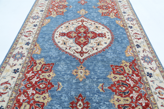 Hand Knotted Ziegler Wool Rug - 6' 4" X 9' 9" 6' 4" X 9' 9" (193 X 297) / Blue / Wool