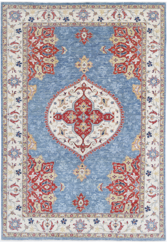 Hand Knotted Ziegler Wool Rug - 6' 4" X 9' 9" 6' 4" X 9' 9" (193 X 297) / Blue / Wool