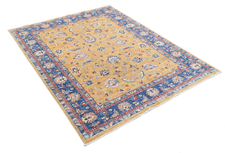 Hand Knotted Ziegler Wool Rug - 5' 0" X 6' 2" 5' 0" X 6' 2" (152 X 188) / Gold / Wool