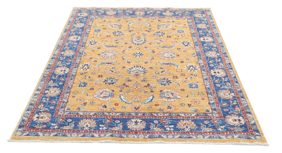 Hand Knotted Ziegler Wool Rug - 5' 0" X 6' 2" 5' 0" X 6' 2" (152 X 188) / Gold / Wool