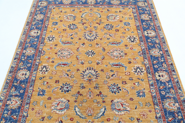 Hand Knotted Ziegler Wool Rug - 5' 0" X 6' 2" 5' 0" X 6' 2" (152 X 188) / Gold / Wool