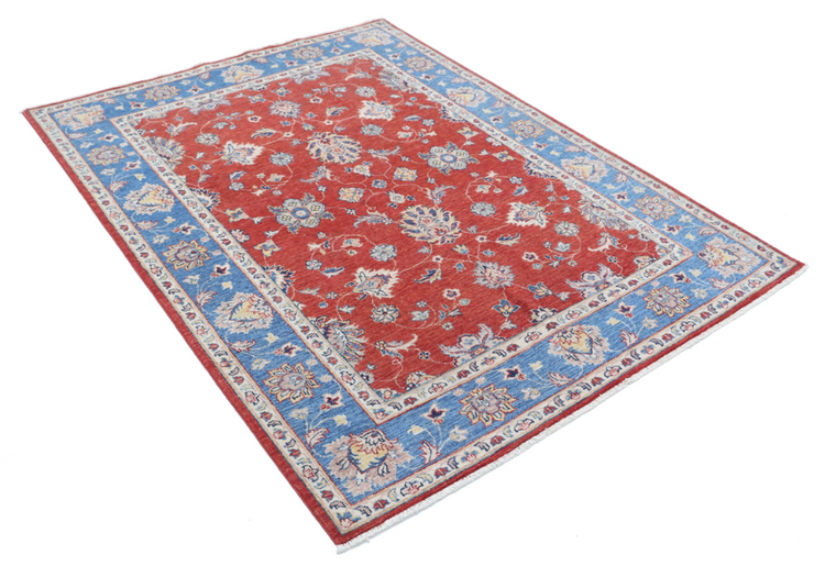 Hand Knotted Ziegler Wool Rug - 4' 10" X 6' 5" 4' 10" X 6' 5" (147 X 196) / Red / Wool