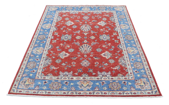 Hand Knotted Ziegler Wool Rug - 4' 10" X 6' 5" 4' 10" X 6' 5" (147 X 196) / Red / Wool