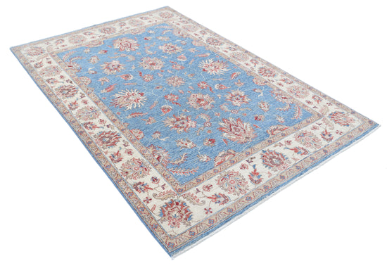 Hand Knotted Ziegler Wool Rug - 4' 10" X 6' 11" 4' 10" X 6' 11" (147 X 211) / Blue / Wool