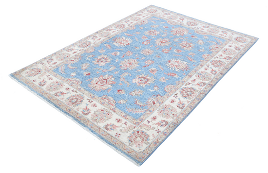 Hand Knotted Ziegler Wool Rug - 4' 10" X 6' 11" 4' 10" X 6' 11" (147 X 211) / Blue / Wool