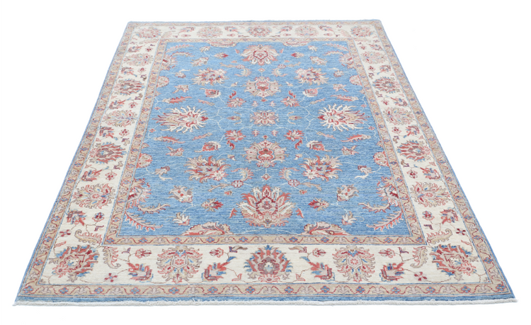 Hand Knotted Ziegler Wool Rug - 4' 10" X 6' 11" 4' 10" X 6' 11" (147 X 211) / Blue / Wool