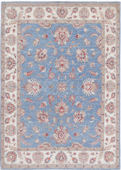 Hand Knotted Ziegler Wool Rug - 4' 10" X 6' 11" 4' 10" X 6' 11" (147 X 211) / Blue / Wool