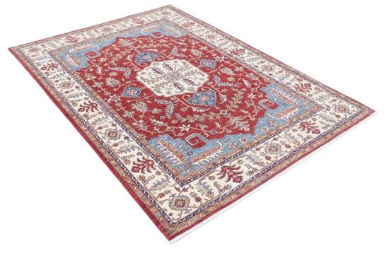 Hand Knotted Heriz Wool Rug - 4' 9" X 6' 5" 4' 9" X 6' 5" (145 X 196) / Red / Wool