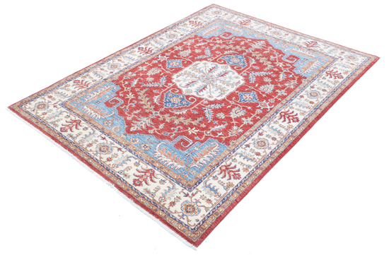 Hand Knotted Heriz Wool Rug - 4' 9" X 6' 5" 4' 9" X 6' 5" (145 X 196) / Red / Wool