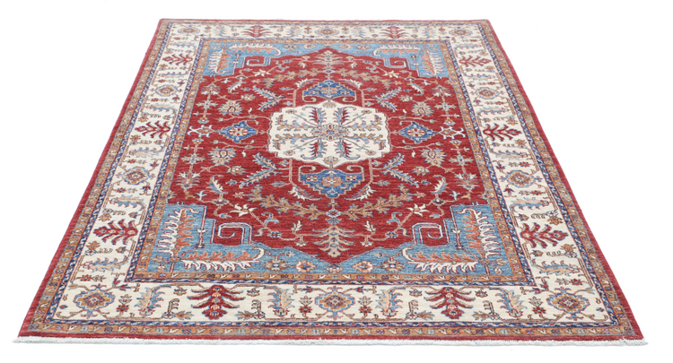 Hand Knotted Heriz Wool Rug - 4' 9" X 6' 5" 4' 9" X 6' 5" (145 X 196) / Red / Wool