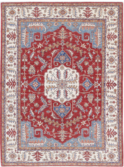 Hand Knotted Heriz Wool Rug - 4' 9" X 6' 5" 4' 9" X 6' 5" (145 X 196) / Red / Wool