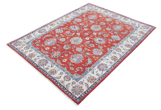 Hand Knotted Ziegler Wool Rug - 4' 8" X 6' 3" 4' 8" X 6' 3" (142 X 191) / Red / Wool